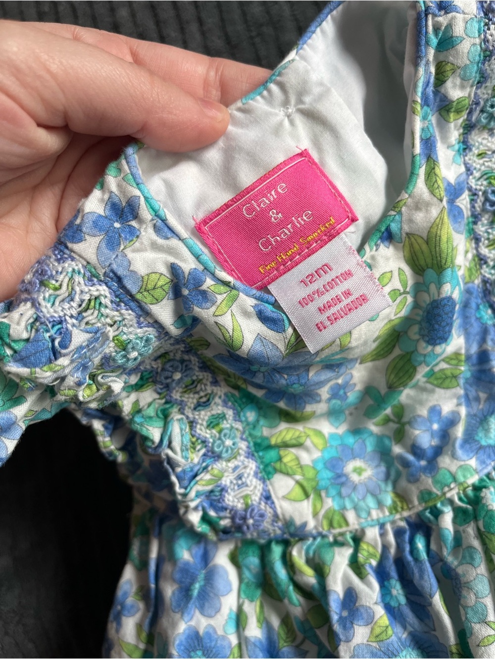 Girls' Floral Casual Smocked Dress - Blue & Green | 12 Months - Picture 4 of 4